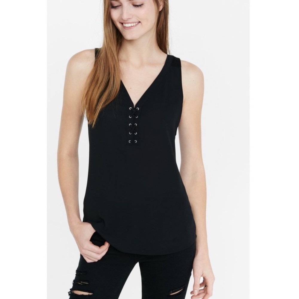 Express Black Lace Up Tank Top - Picture 2 of 10